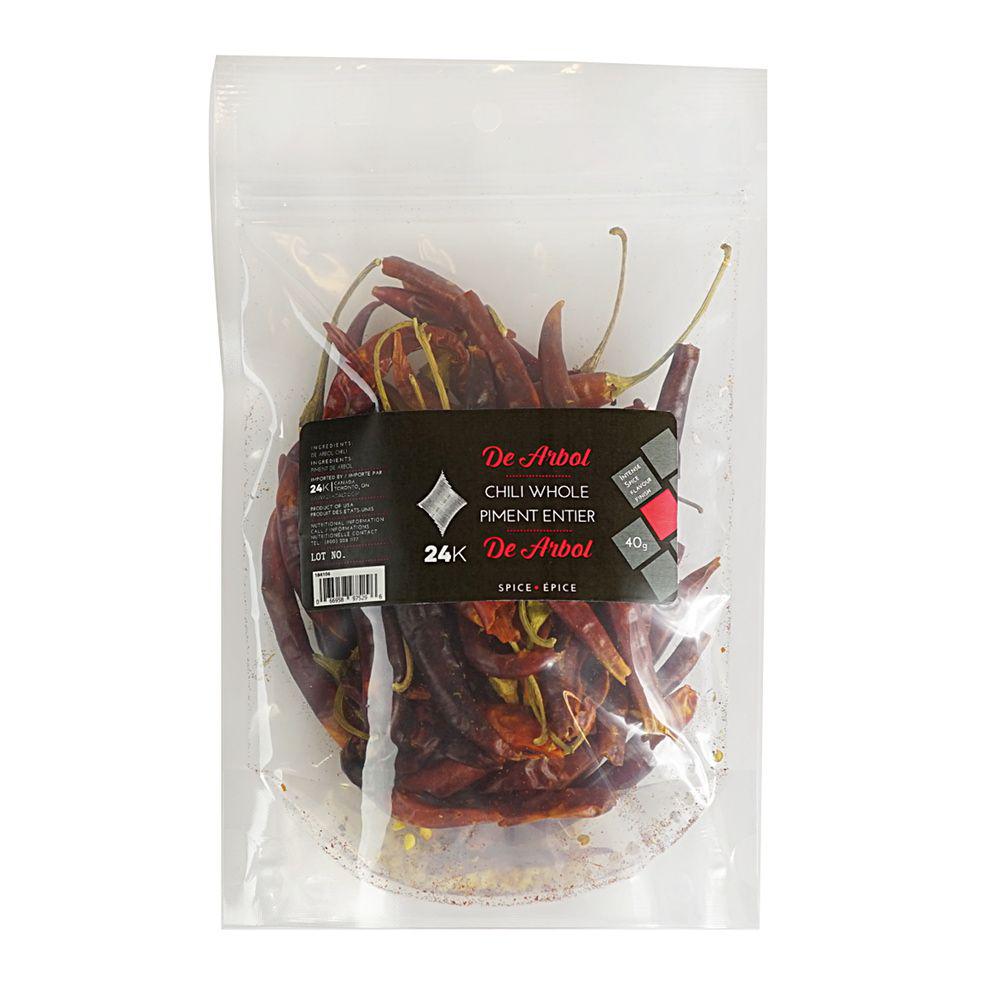 24K Whole Dried Arbol Pepper Chillies 40g (1.41oz) Chile De Arbol, HOT Mexican Chile Pepper